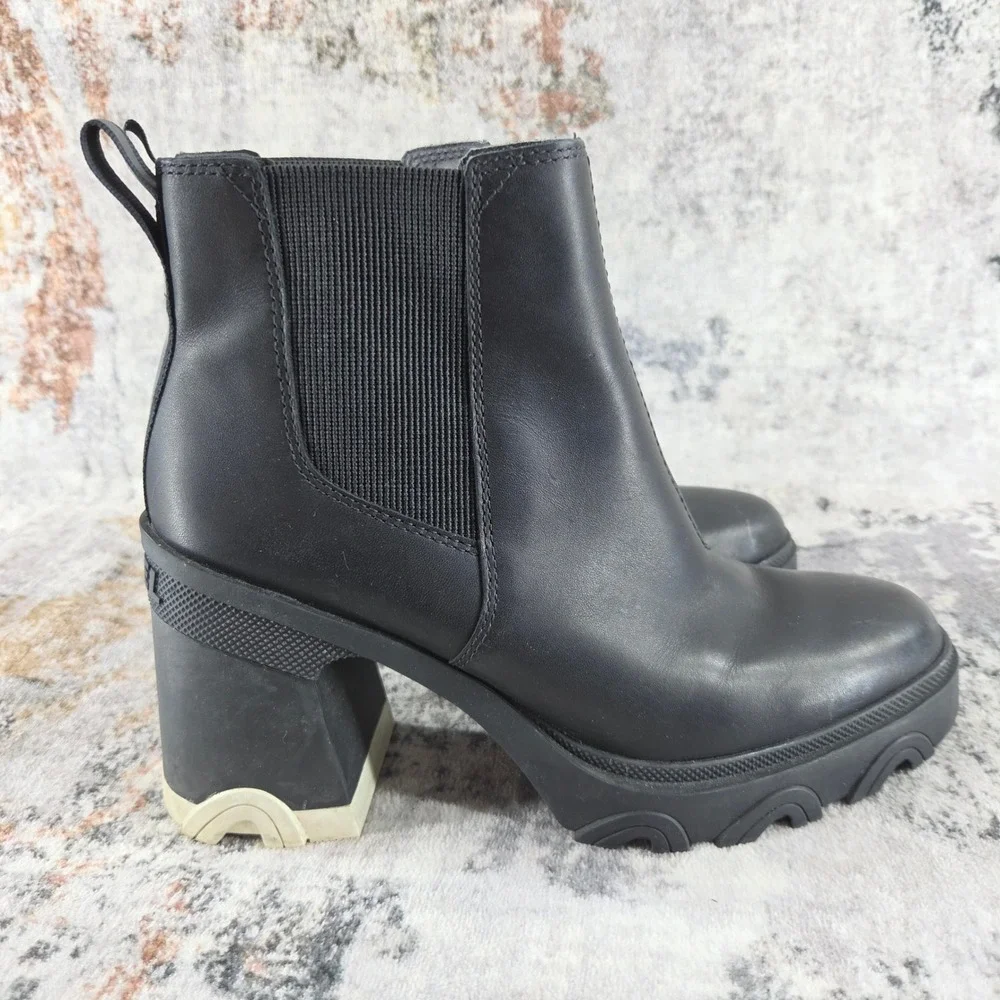 Sorel Brex Waterproof Platform Block Heel Chelsea Boots Womens 9.5 Black Winter